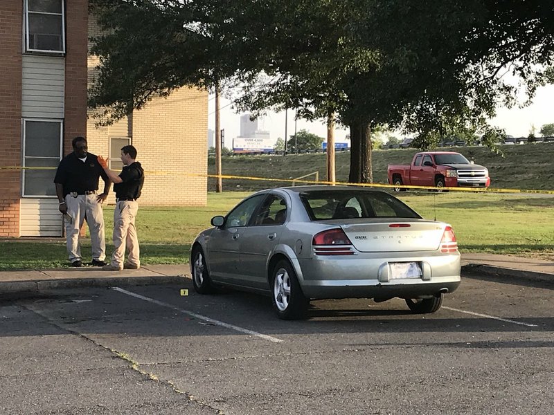 North Little Rock police investigate a shooting that injured three people Monday, June 11, 2018.