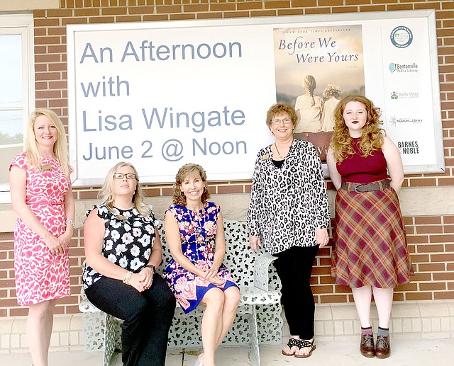 Photo submitted The Bentonville and Bella Vista Public Libraries co-hosted An Afternoon with Lisa Wingate, the kick-off event of her Arkansas Book Tour. The event was sponsored by the Friends of the Bella Vista Public Library and the Friends of the Bentonville Public Library. Pictured (left to right) are Heather Hays, Courtney Fitzgerald, Lisa Wingate, Roxie Wright, and Bailley Kinser.