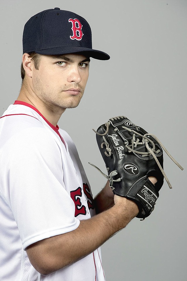 This is a 2018 photo of Jalen Beeks of the Boston Red Sox baseball team. This image reflects the 2018 active roster as of Feb. 20, 2018, when this image was taken. (AP Photo/John Minchillo)