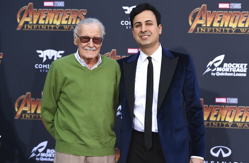 In this April 23, 2018 file photo, Stan Lee, left, and Keya Morgan arrive at the world premiere of "Avengers: Infinity War" in Los Angeles.