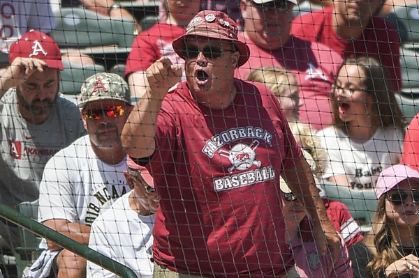 Bobby Smittle points at the home plate umpire during a game against South Carolina on Sunday, June 10, 2018, in Fayetteville. 