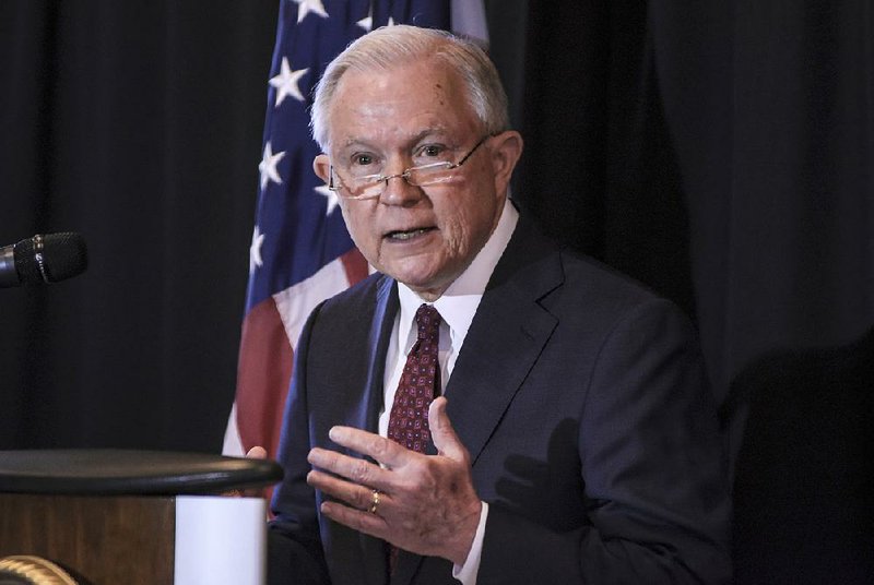 U.S. Attorney General Jeff Sessions speaks about immigration at Parkview Field in Fort Wayne, Ind., on Thursday.  
