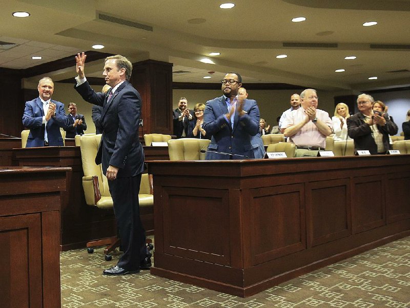 Rep. Matthew Shepherd, R-El Dorado, acknowledges fellow lawmakers after his election as House speaker. He told them that as House members, “we should hold ourselves to the highest standards of conduct and ethics.”  