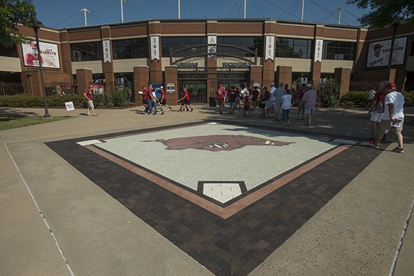The exterior of Baum Stadium is shown prior to an NCAA super regional game between Arkansas and South Carolina on Saturday, June 9, 2018, in Fayetteville. 