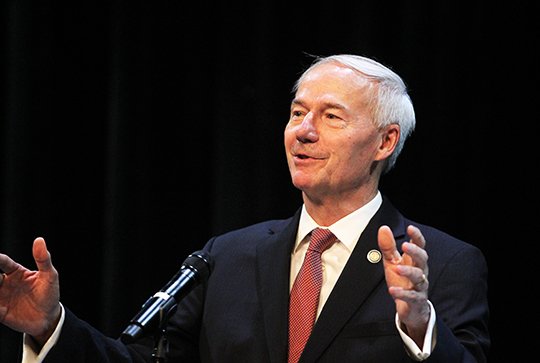 The Sentinel-Record/Richard Rasmussen GOVERNOR SPEAKS: Arkansas Gov. Asa Hutchinson addresses lawyers at the Arkansas Bar Association's 120th annual meeting Friday at the Hot Springs Convention Center.