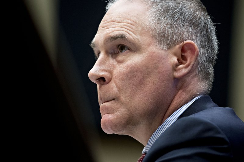 Scott Pruitt, administrator of the Environmental Protection Agency (EPA), listens during a House Energy and Commerce Subcommittee hearing in Washington on April 26, 2018. 