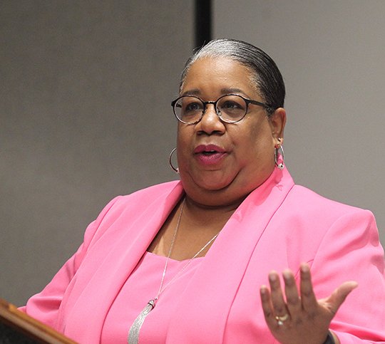 Attorney Dana Tippin Cutter speaks to gr oup of lawyers at the Arkansas Bar Association meeting Thursday, June 14, 2018, at the Hot Springs Convention Center. (The Sentinel-Record/Richard Rasmussen)