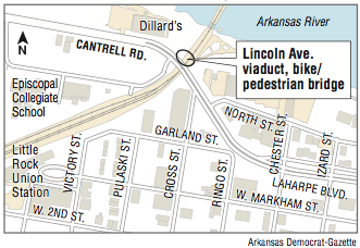 A map showing the location of Lincoln Ave. viaduct, bike/ pedestrian bridge.