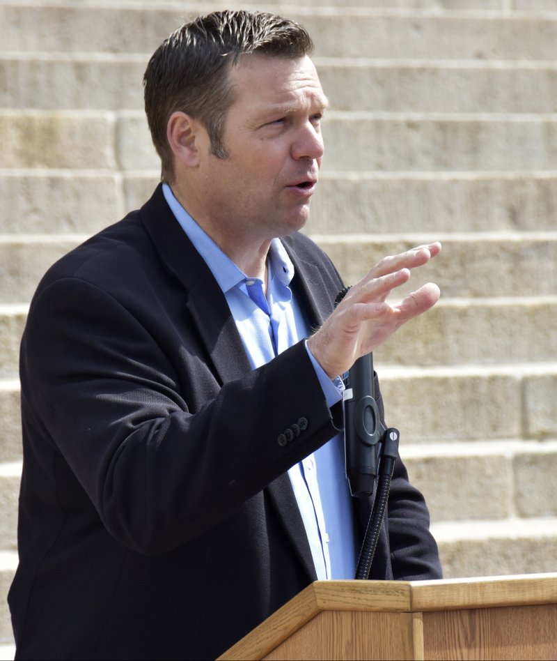 AP Photo/Mitchell Willetts, File In this April 20 file photo, Kansas Secretary of State Kris Kobach speaks during a rally at the Statehouse in Topeka, Kan. A federal judge has ruled Kansas cannot require documentary proof of U.S. citizenship to register to vote, a setback for Kobach in a case with national implications for voting rights.