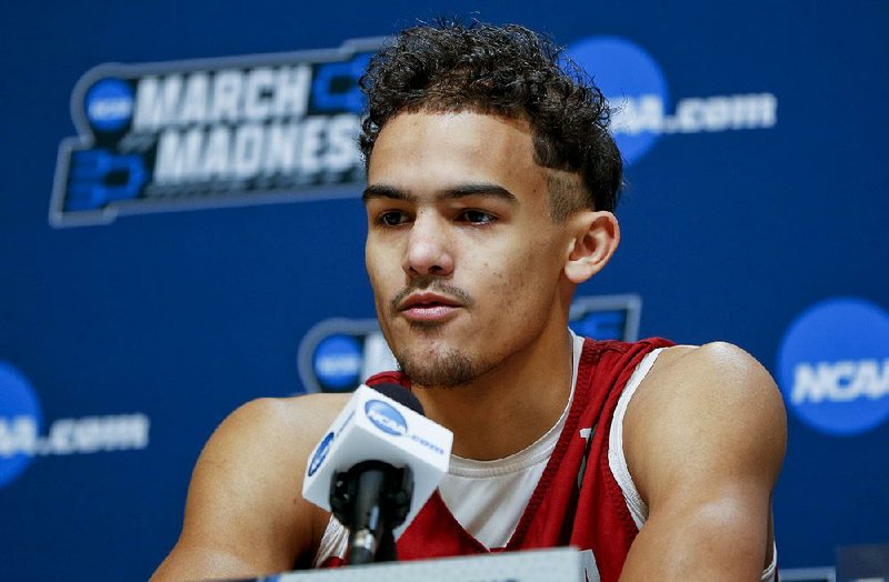 Oklahoma's Trae Young answers questions during a news conference in Pittsburgh in March.