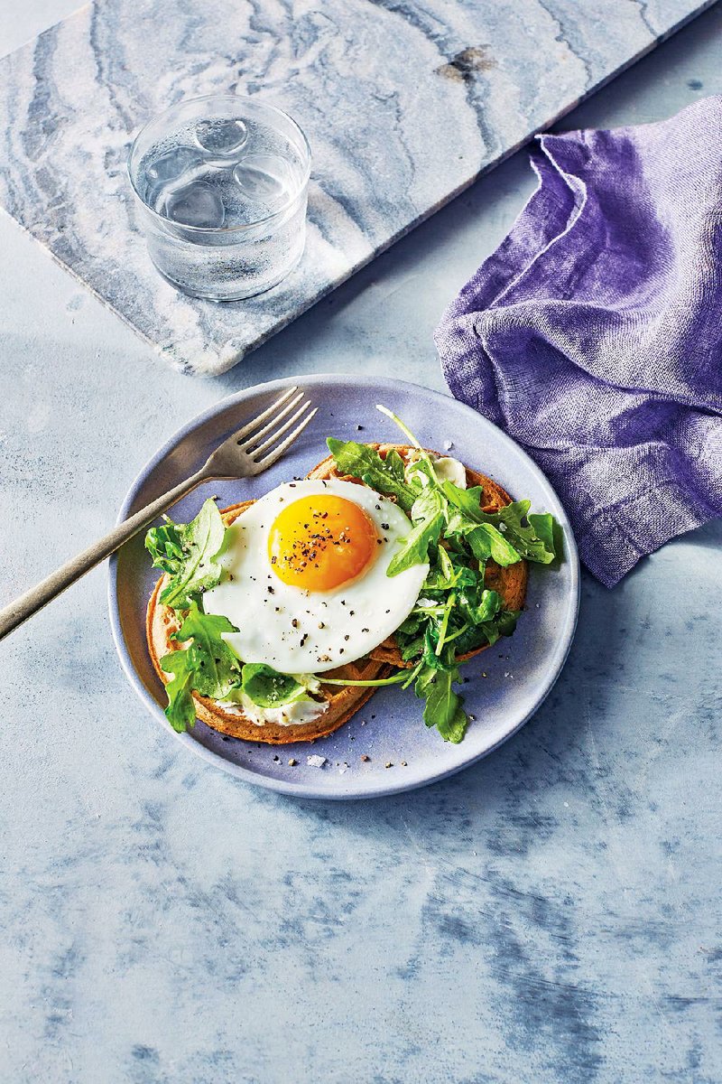 Waffles With Arugula, Fried Egg and Goat Cheese Butter