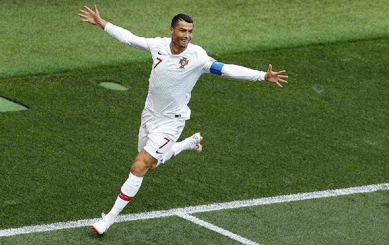 Portugal’s Cristiano Ronaldo celebrates after scoring a goal in Wednesday’s World Cup victory over Morocco at Luzhniki Stadium in Moscow.  