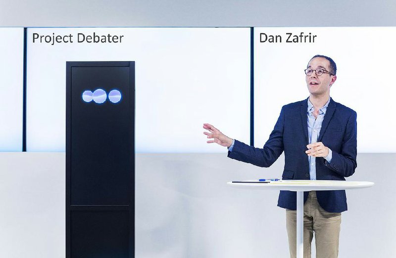 Project Debater, IBM’s latest experimental artificial-intelligence system, speaks clearly and correctly during its debate Tuesday with Dan Zafrir in San Francisco.