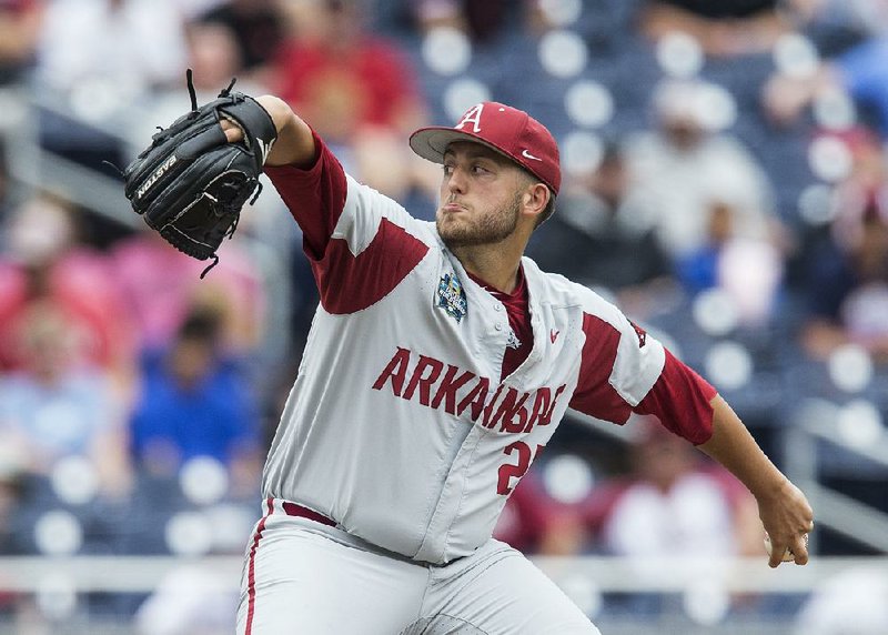 Arkansas starter Kacey Murphy allowed 2 runs on 2 hits with 7 strikeouts over 4 2/3 innings during Wednesday’s victory over Texas Tech at the College World Series in Omaha, Neb.  
