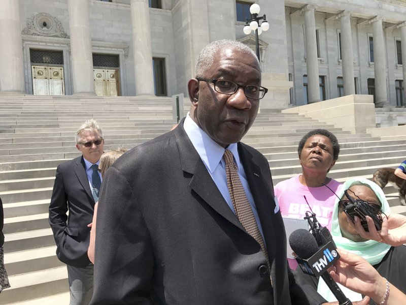 In this June 2017 photo, Judge Wendell Griffen speaks at a news conference on the steps of the Arkansas State Capitol in Little Rock. 