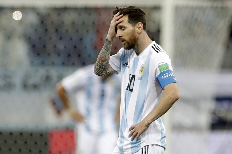 The Associated Press STYMIED MESSI: Argentina's Lionel Messi reacts after Croatia scored its final goal in a dominating 3-0 victory in Group D of the 2018 FIFA World Cup Thursday in Nizhny Novgorod, Russia.