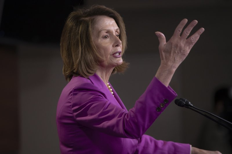 House Minority Leader Nancy Pelosi, D-Calif., speaks with reporters in advance of votes on two broad immigration bills, deriding the Republican immigration legislation as a "compromise with the devil" at the Capitol in Washington, Thursday, June 21, 2018.  (AP Photo/J. Scott Applewhite)