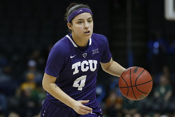 TCU guard Amber Ramirez (4) in the second half of an NCAA college basketball game against Baylor in the semifinals of the women's Big 12 conference tournament in Oklahoma City, Sunday, March 4, 2018. (AP Photo/Sue Ogrocki)


