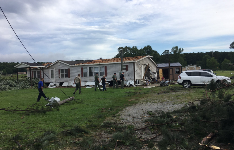 A storm in Saline County resulted in a mobile home being moved off its foundation, according to Lt. Jeremy Whiley of the Arkansas Game and Fish Commission. Its roof was also “ripped off,” Whiley said.