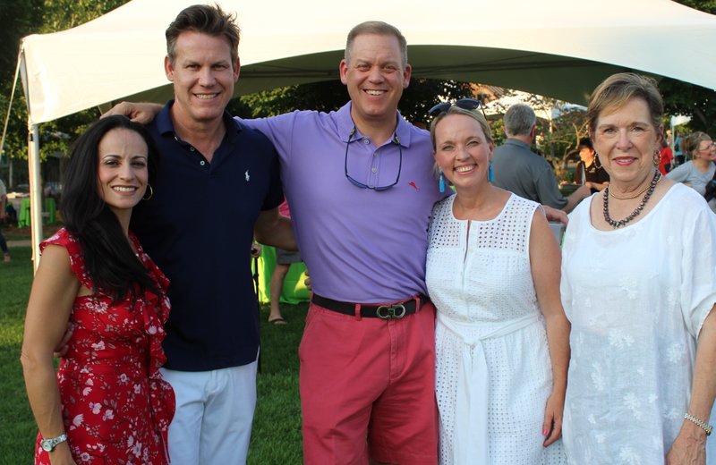 NWA Democrat-Gazette/CARIN SCHOPPMEYER Patty and Scott Bowman (from left), Edward and Jennifer Prewitt and Rosemary Conrad help support the Botanical Garden of the Ozarks at Art in the Garden on June 15 at the garden in Fayetteville.