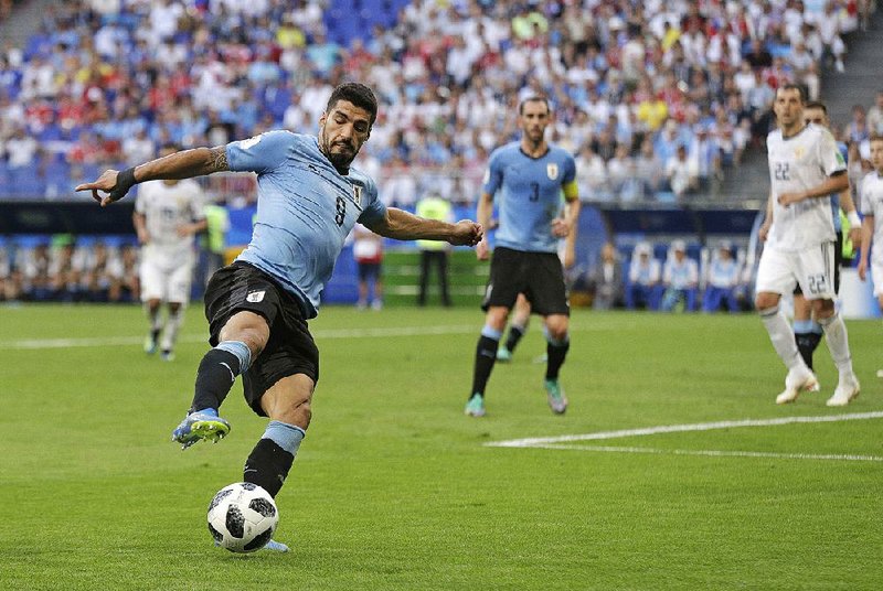 Luis Suarez scored twice in Uruguay’s 3-0 victory over Russia at the Samara Arena in Samara, Russia on Monday. (AP Photo/Gregorio Borgia)