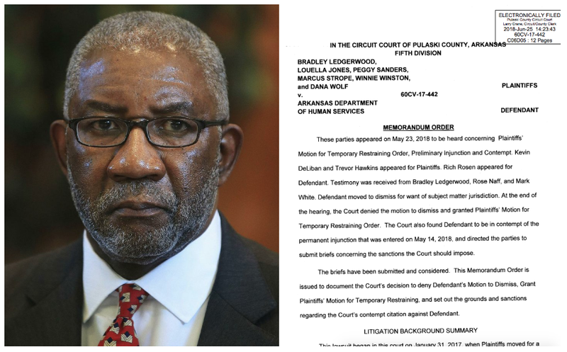 Judge Wendell Griffen is shown in this file photo beside a screenshot of his order issued Monday.