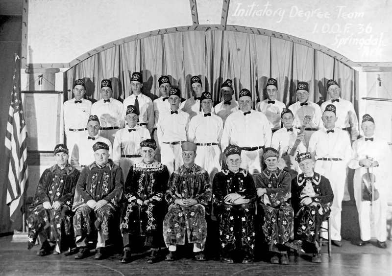 Photo courtesy Shiloh Museum (Springdale Odd Fellow and Rebekah Lodges Collection) Members of the Independent Order of Odd Fellows New Era Lodge No. 36 are pictured in 1940 on the second floor of the Odd Fellows Hall, where historically only IOOF members were allowed. The second floor is where the Shiloh Museum of Ozark History plans future exhibits remembering the use of the building over the years. Only the first floor meeting space will be open to the public on Saturday.