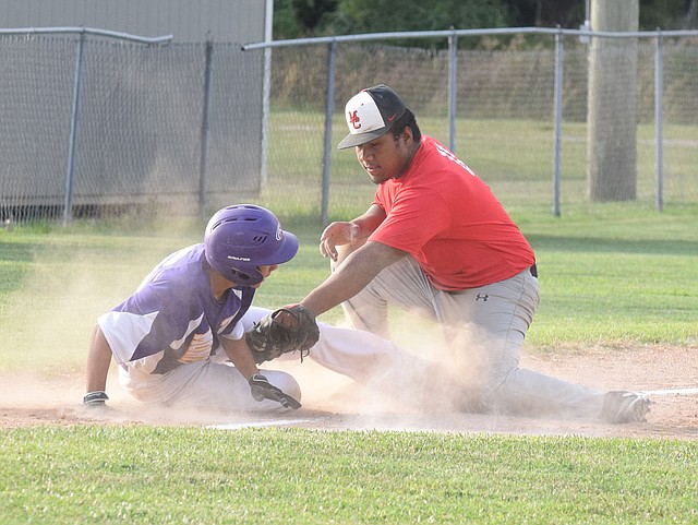 Rick Peck/Special to McDonald County Press McDonald County shortstop Wyatt Jordan throws to first after fielding a ground ball during McDonald County's 9-3 loss on June 21 in Monett.