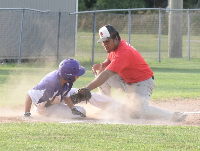 Rick Peck/Special to McDonald County Press McDonald County shortstop Wyatt Jordan throws to first after fielding a ground ball during McDonald County's 9-3 loss on June 21 in Monett.