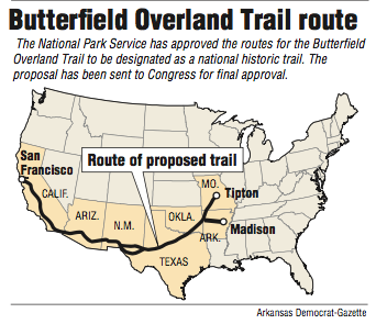 A map showing the Butterfield Overland Trail route.