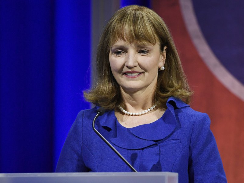 FILE - In this Jan. 23, 2018, file photo, Beth Harwell addresses the audience during the Gubernatorial Forum on Education at Belmont University in Nashville, Tenn.
 (George Walker IV/The Tennessean via AP, Pool, File)