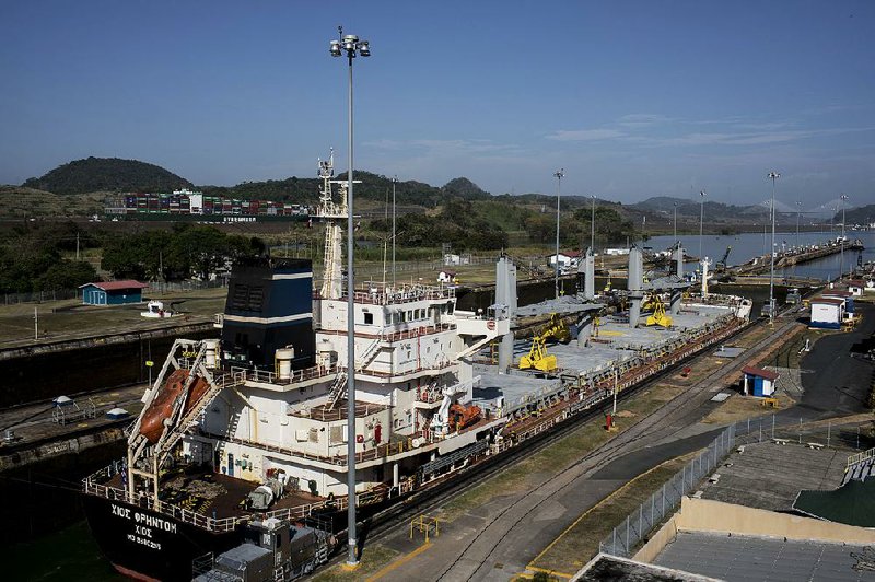 The Chios Freedom bulk carrier vessel crosses the Miraflores Locks of the Panama Canal in Panama City in February. 