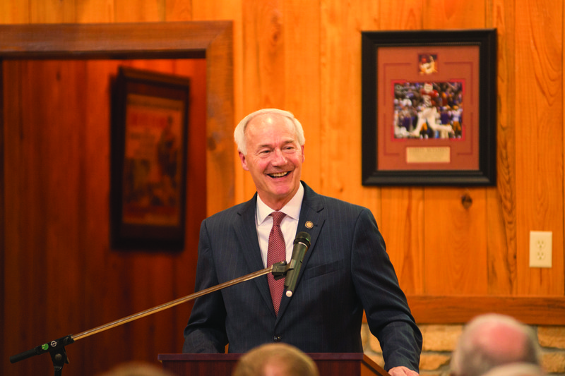 Governor Asa Hutchinson (pictured) as he addresses the crowd of the Golden Triangle Economic Development Council’s annual dinner last Thursday at Story Hog Barn along Columbia Rd. 405 in Magnolia.