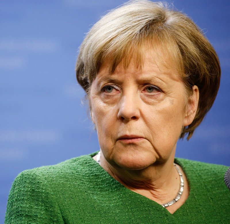 German Chancellor Angela Merkel at a news conference following a European Union (EU) leaders summit in Brussels on Feb. 23, 2018. 