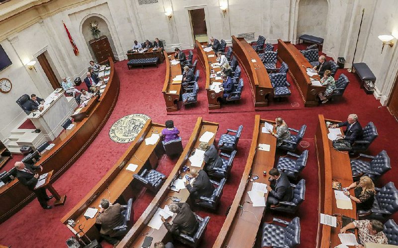 Sen. Jim Hendren (at lectern) speaks in the Senate chamber earlier this year. Hendren, the Senate president pro tempore-elect, wants to introduce live video streaming from the chamber and add streaming of legislative committee meetings in coordination with the House. The House already has video streaming of its chamber sessions. 
