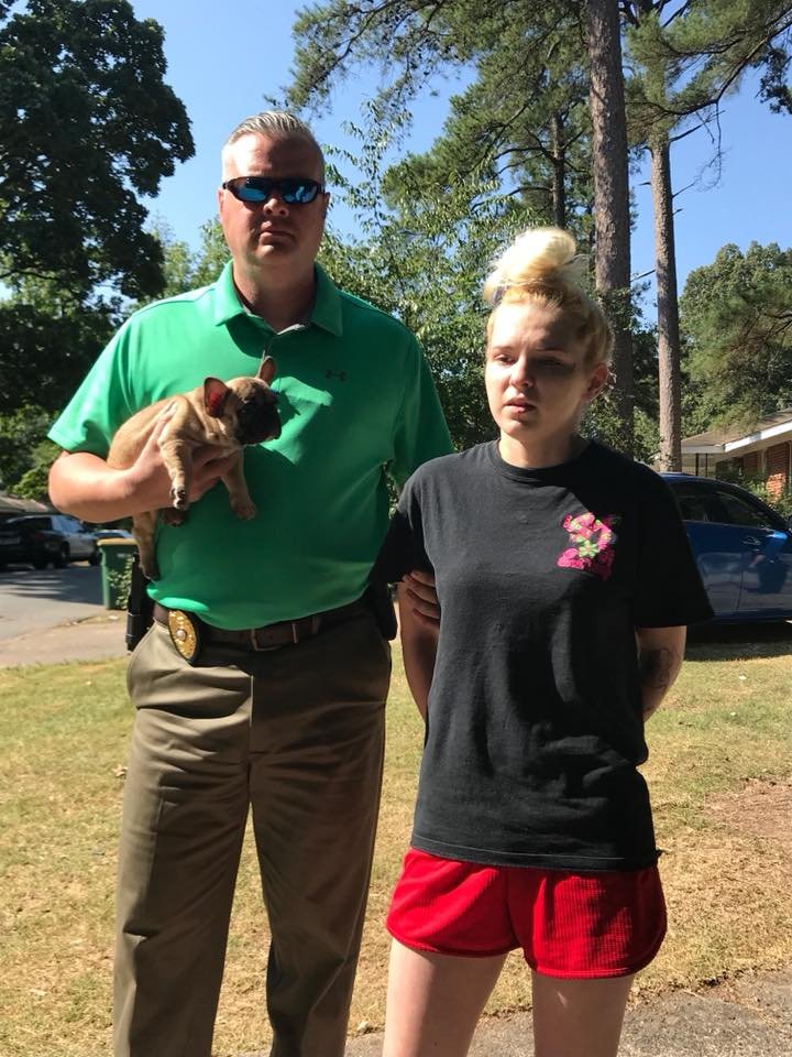 A detective with the Conway Police Department tracked down this French bulldog puppy to Little Rock, and April Folsie was arrested, authorities said.