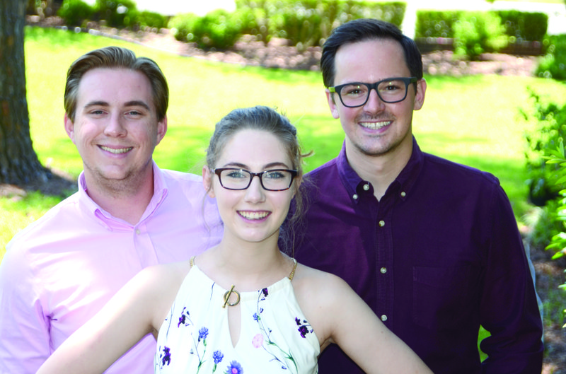 Leads: Brandon Wallace, Laura Purvis and Alexander Jeffery. The trio plays lead roles in the upcoming production of “Singin’ in the Rain” at the South Arkansas Arts Center.