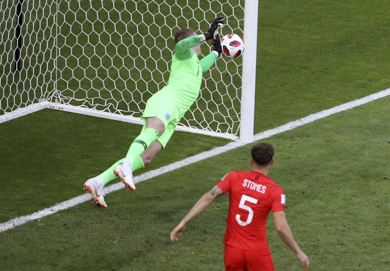 The Associated Press PICKED OFF: England goalkeeper Jordan Pickford stops a shot from Sweden's Marcus Berg during the quarterfinals of the 2018 FIFA World Cup Saturday in Samara, Russia. Pickford is starting to raise the opinion on English keepers, thanks to his standout performances during the World Cup.