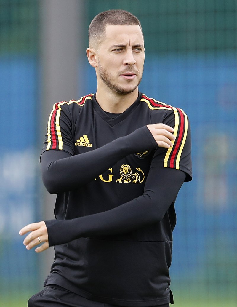 The Associated Press WARMING UP: Belgium's Eden Hazard stretches during a training session Monday on the eve of the semifinal against France at the 2018 World Cup in Moscow, Russia. The 27-year-old midfielder and his brother Thierry both play for the Belgian team.