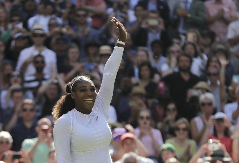 The Associated Press STILL WINNING: Serena Williams celebrates winning her women's singles quarterfinals match against Camila Giorgi Tuesday at the Championships, Wimbledon in London. Williams will face No. 13 seed Julia Goerges today in the semifinals.