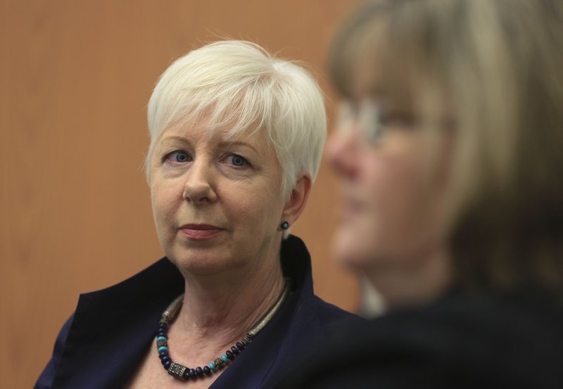 FILE — DHS Director Cindy Gillespie (left) listens as Mary Franklin, Director of the Division of County Operations, talks about the Arkansas Works in this December 2017 file photo.
