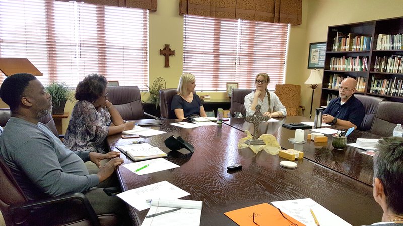 The HUB gets 501(c)3 status
The HUB meets to discuss newly-acquired 501(c)3 status and talk about inviting others throughout the community to join the group. Shown are, from left, Julian Lott, Gwen Edwards, Kathy Boyette, Kate Burchfield and Johnny Hobbie. It was also announced that the next “Getting Ahead” class will begin on Aug. 13. See article.