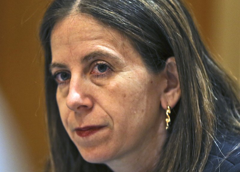 Sigal P. Mandelker, the undersecretary for terrorism and financial intelligence at the U.S. Treasury, listens to questions at a press briefing in Dubai, United Arab Emirates, Thursday, July 12, 2018. (AP Photo/Kamran Jebreili)