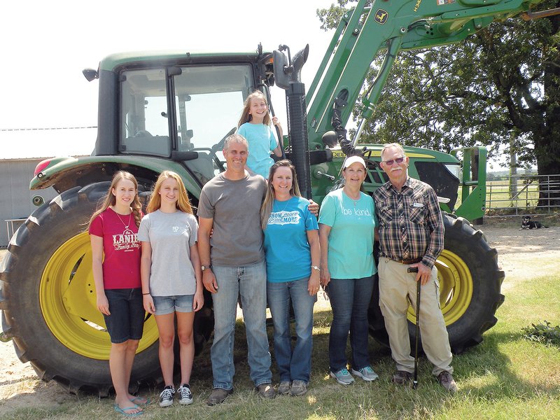 The Michael Lanier family of Rolla is the 2018 Hot Spring County Farm Family of the Year. Family members include, front row, from left, Aileen Ables, Leah Lanier, Michael Lanier, Jenny Lanier, Peggy Whatley and Jerry Whatley; and in back, Abrie Ables. Not shown are the couple’s sons, Travis Lanier and Jacob Lanier.