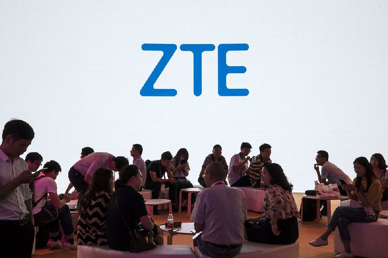 A ZTE Corp. logo is displayed at a technical industry trade show in Shanghai in June. The removal of the U.S. ban on ZTE was a key demand of China as tension escalates between the countries.  