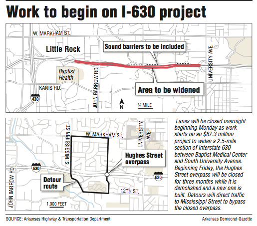 A map showing the work to begin on I-630 project 