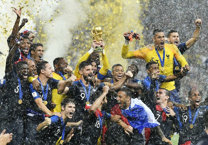 France goalkeeper Hugo Lloris lifts the trophy after France defeated Croatia 4-2 in the World Cup championship Sunday in the Luzhniki Stadium in Moscow. It’s the second World Cup title for France, which also won in 1998. 