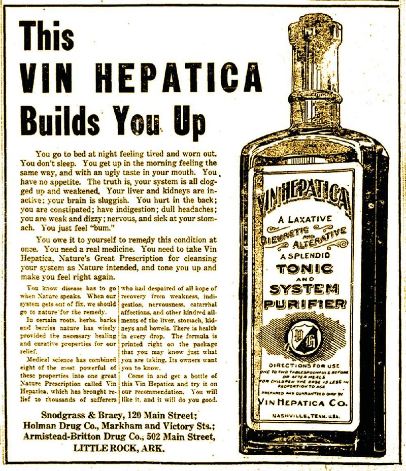 This ad for Vin Hepatica appeared in the July 16, 1918, Arkansas Gazette. 
