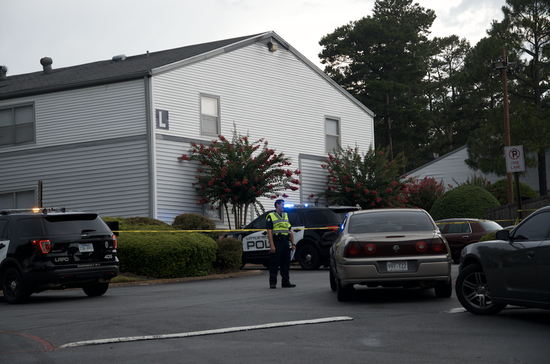 Officers respond Monday, July 16, 2018 to a shooting at Pleasant Pointe Apartments in Little Rock.