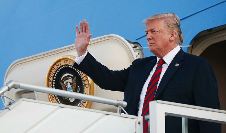 President Donald Trump arrives Sunday at the airport in Helsinki on the eve of his meeting with Russian President Vladimir Putin.
